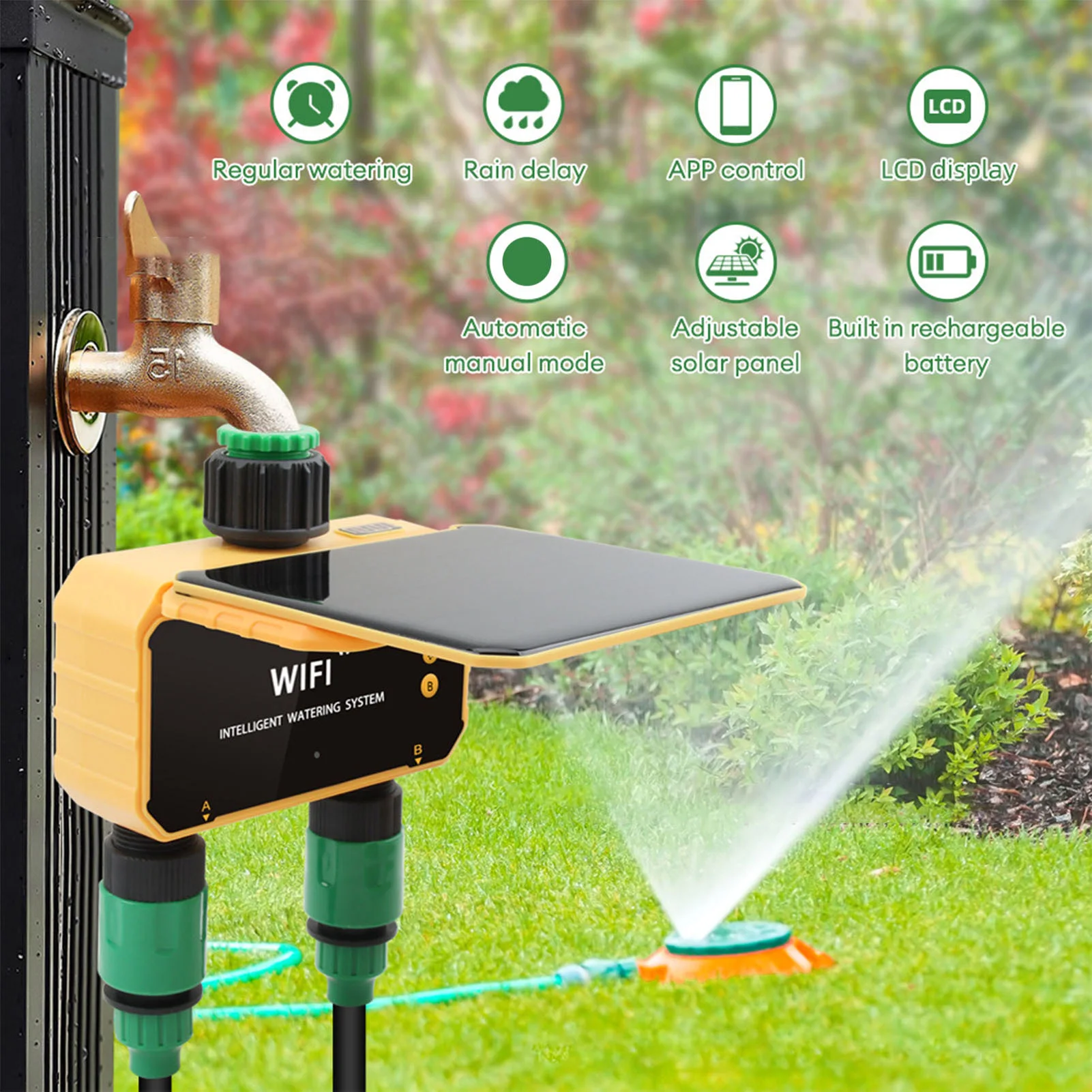 Smart Garden Usa - 태양광 와이파이 스마트 관개 타이머, 레인