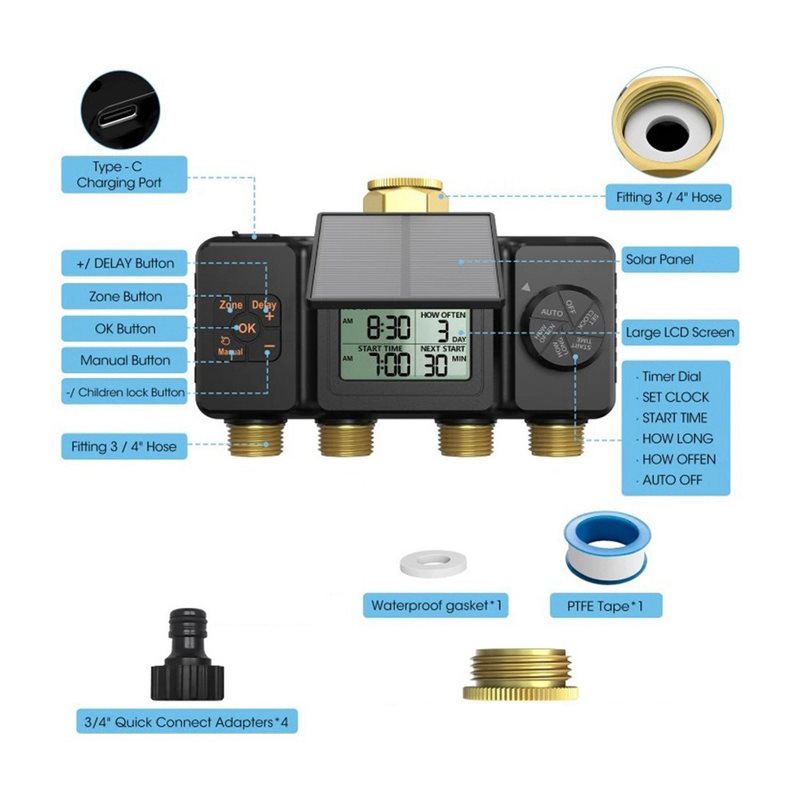 AB42-태양광 관수 타이머 자동 관수 시스템 4존 스 - Smart Garden Valve 리뷰 및 가격